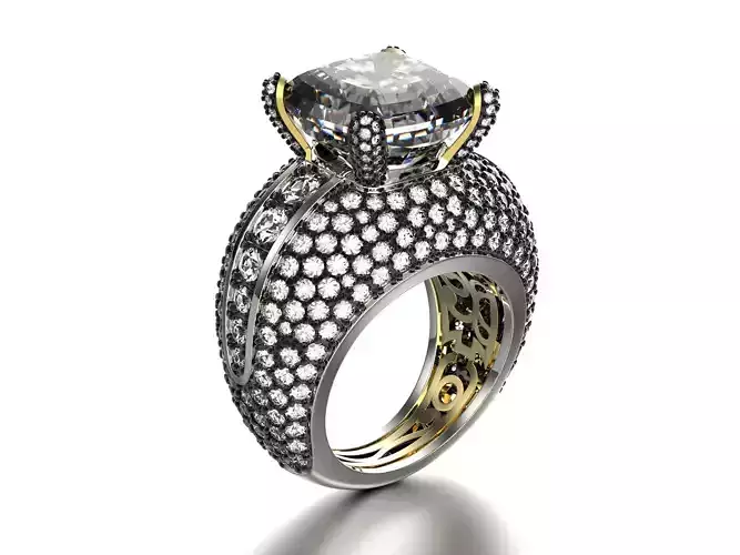 Gold Fashion Ring 3dm STL OBJ FBX with Diamonds and Gems 0081 