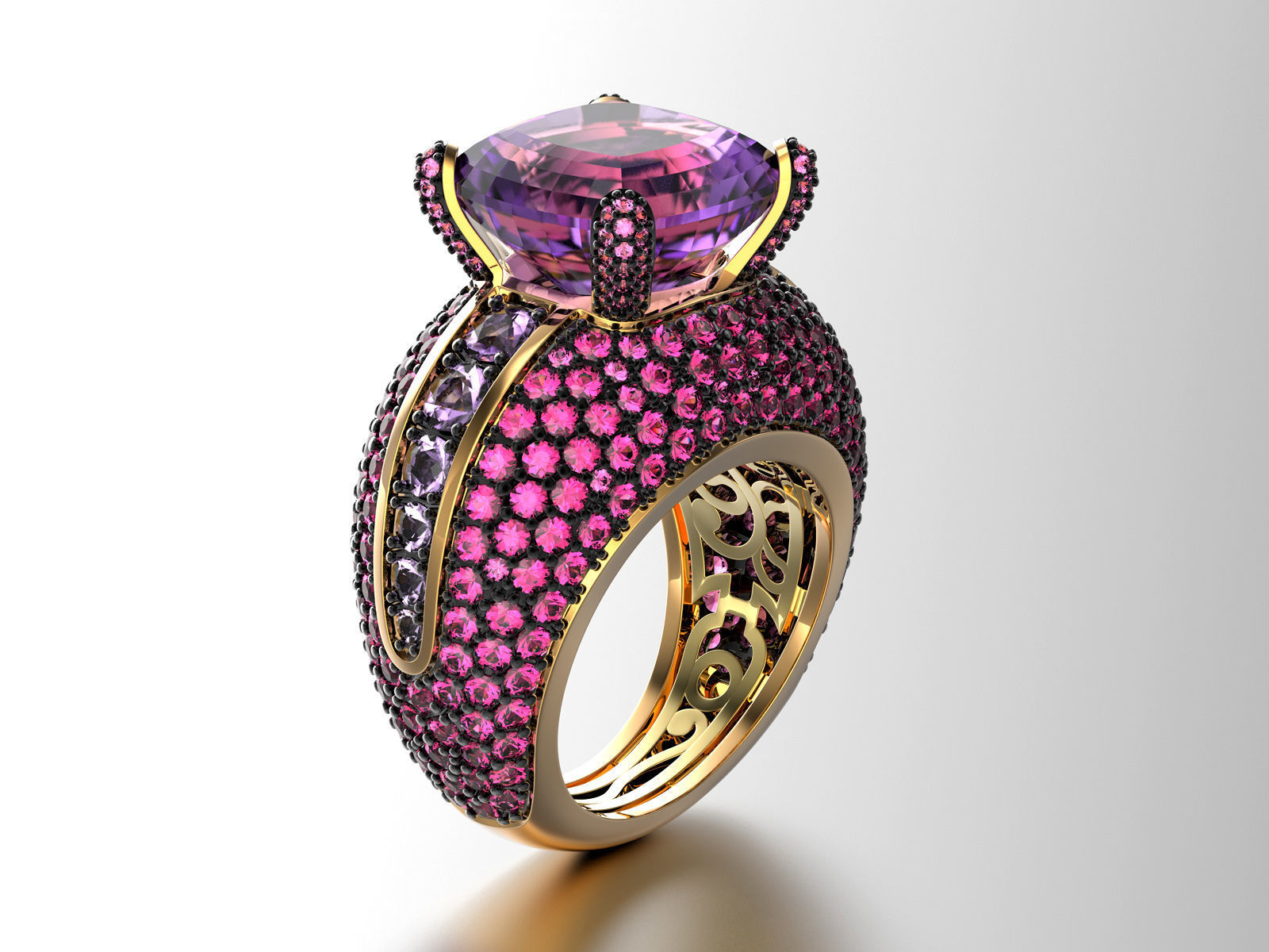 Gold Fashion Ring 3dm STL OBJ FBX with Diamonds and Gems 0081  3D print model_5