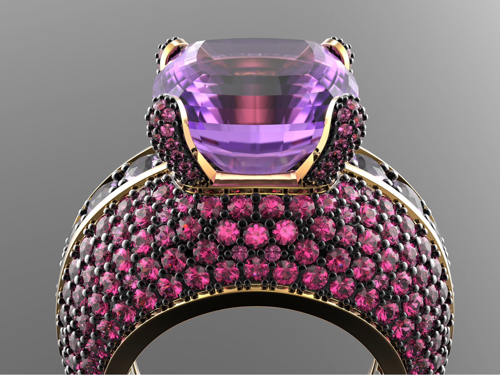 Gold Fashion Ring 3dm STL OBJ FBX with Diamonds and Gems 0081  3D print model_8