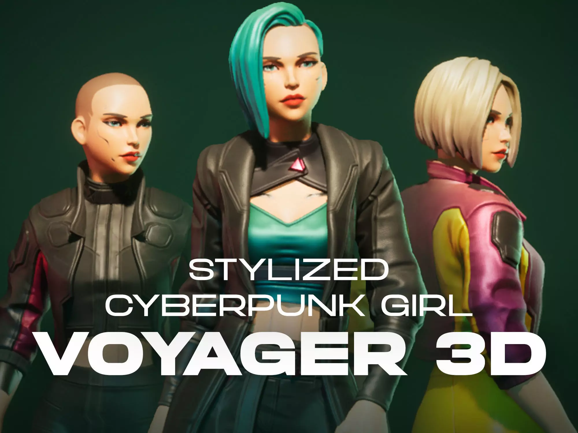 Stylized Cyberpunk Girl Low-poly 3D model_0