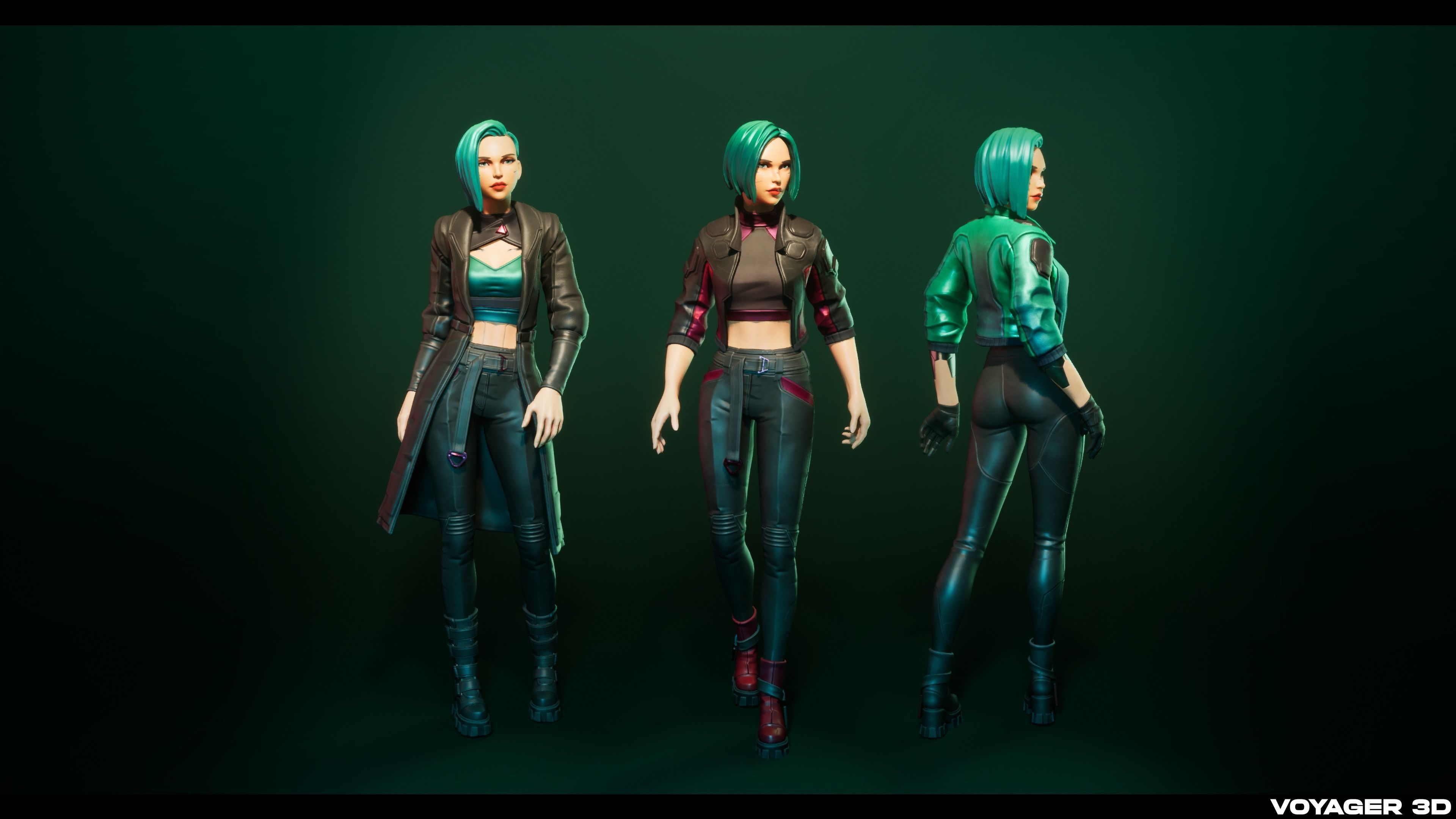 Stylized Cyberpunk Girl Low-poly 3D model_2