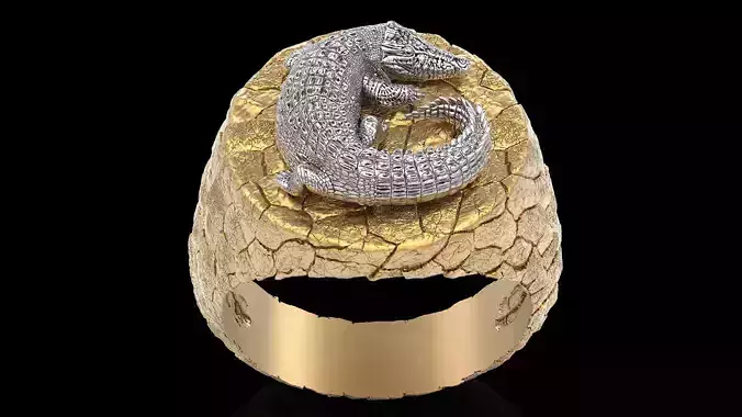 Rock crocodile ring silver gold jewelry printable 3D model