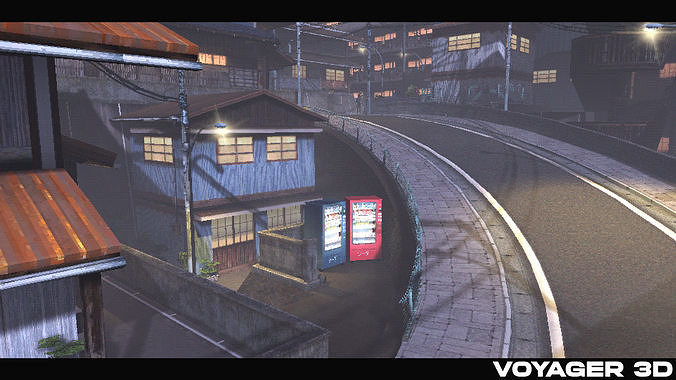 Retro Style Japanese Rural Town Low-poly 3D model 3