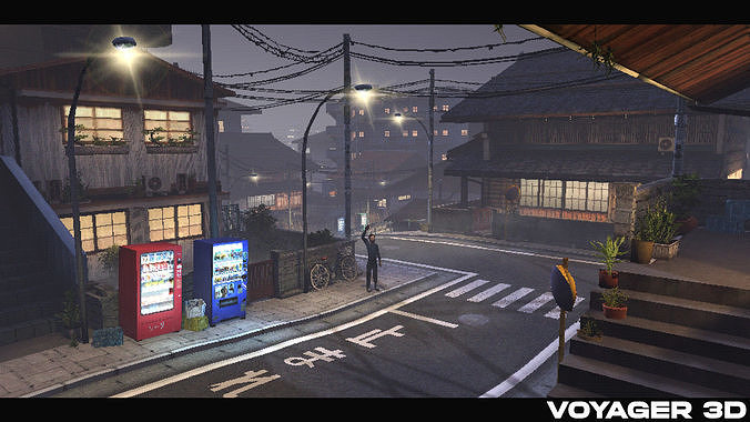 Retro Style Japanese Rural Town Low-poly 3D model 2