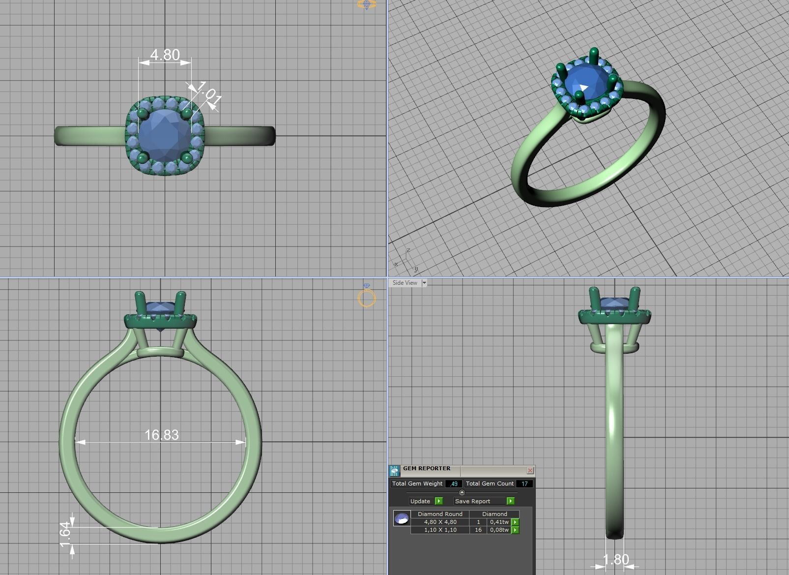 Halo Engagement Ring 40 pointer diamond stone 3dmodel 3D print model_15