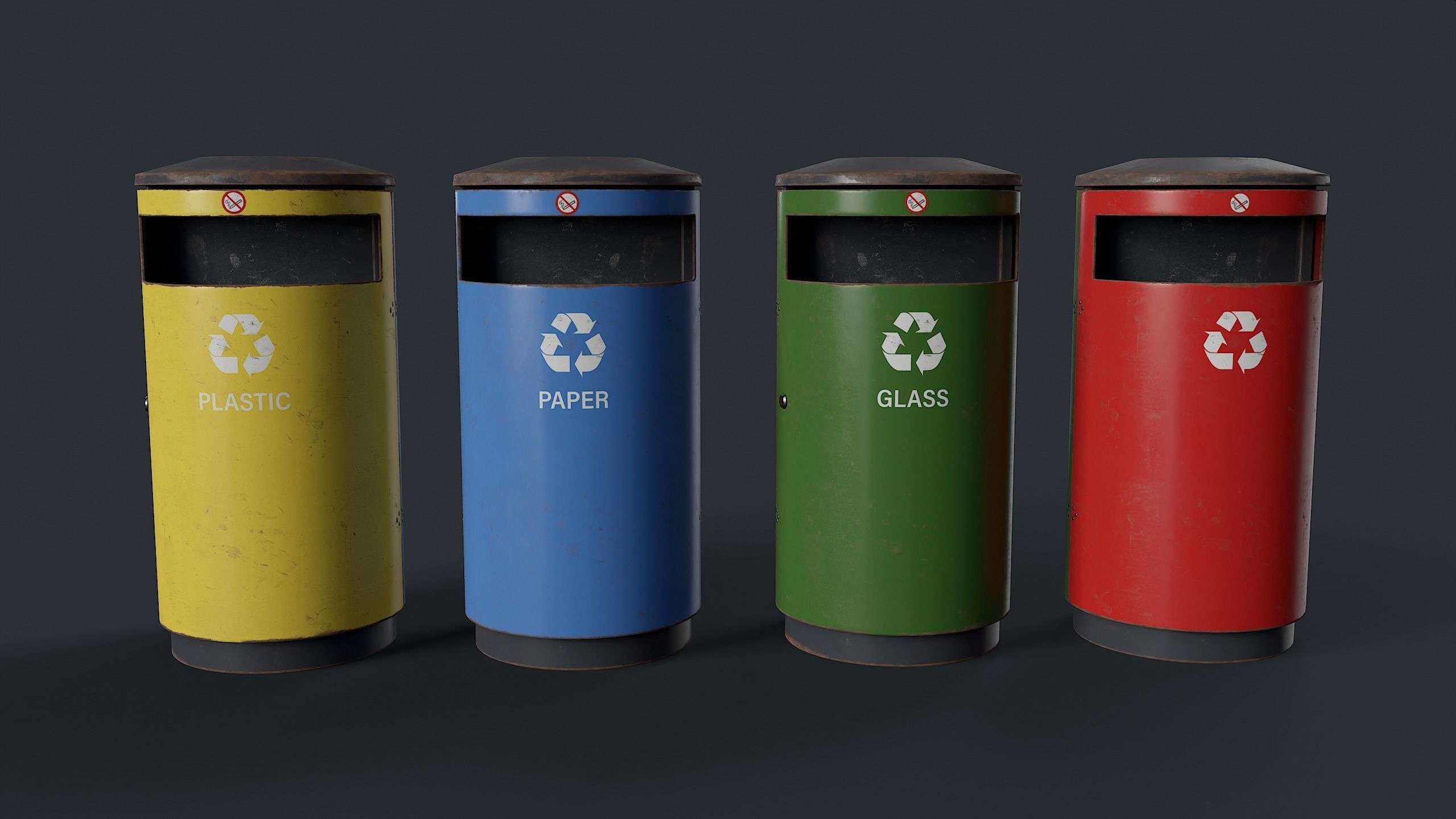 Street Trash Can 15 PBR Game Ready Low-poly 3D model_7