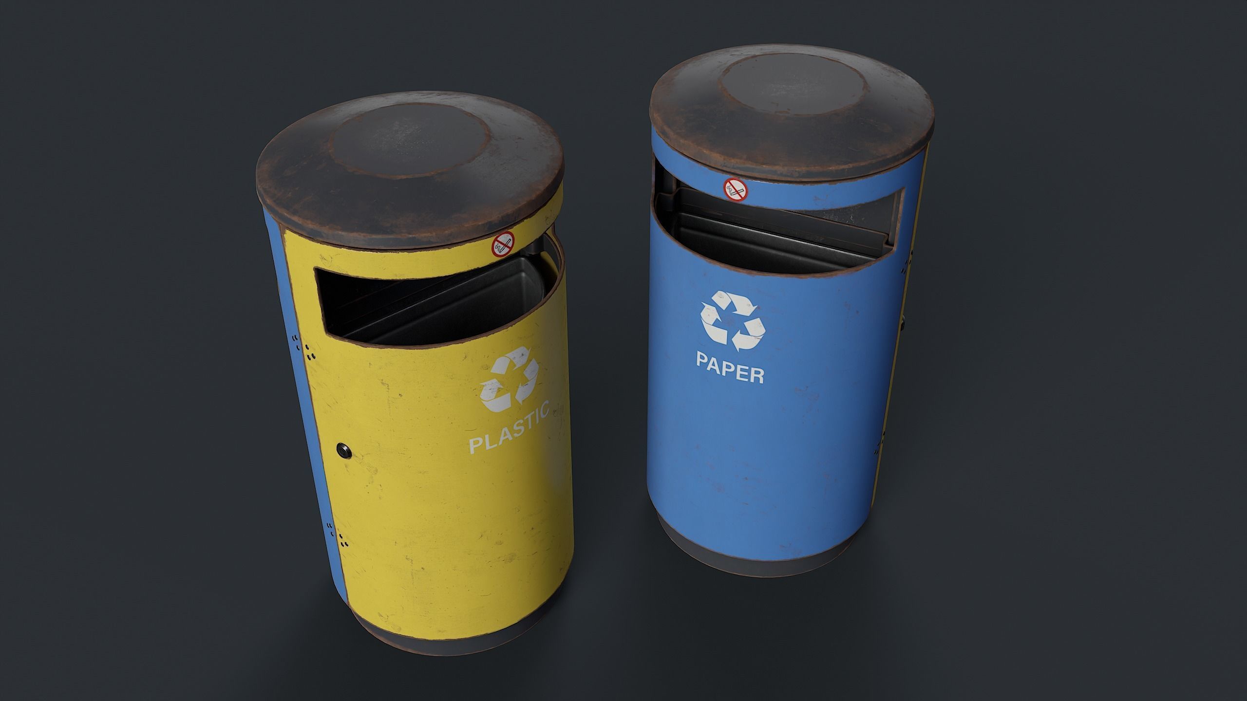 Street Trash Can 15 PBR Game Ready Low-poly 3D model_3