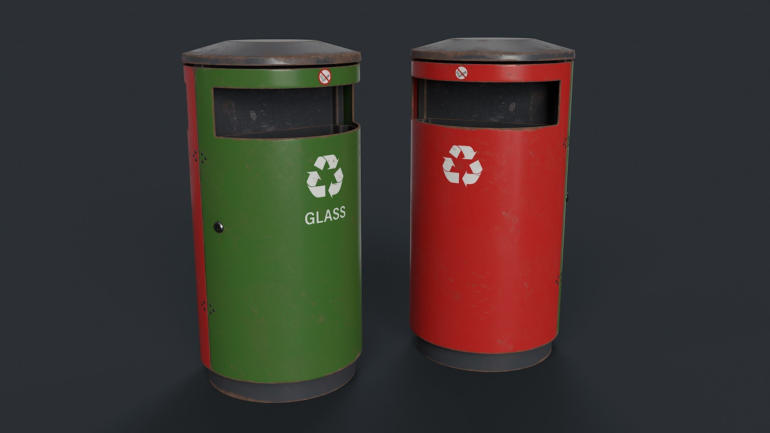 Street Trash Can 15 PBR Game Ready Low-poly 3D model_5