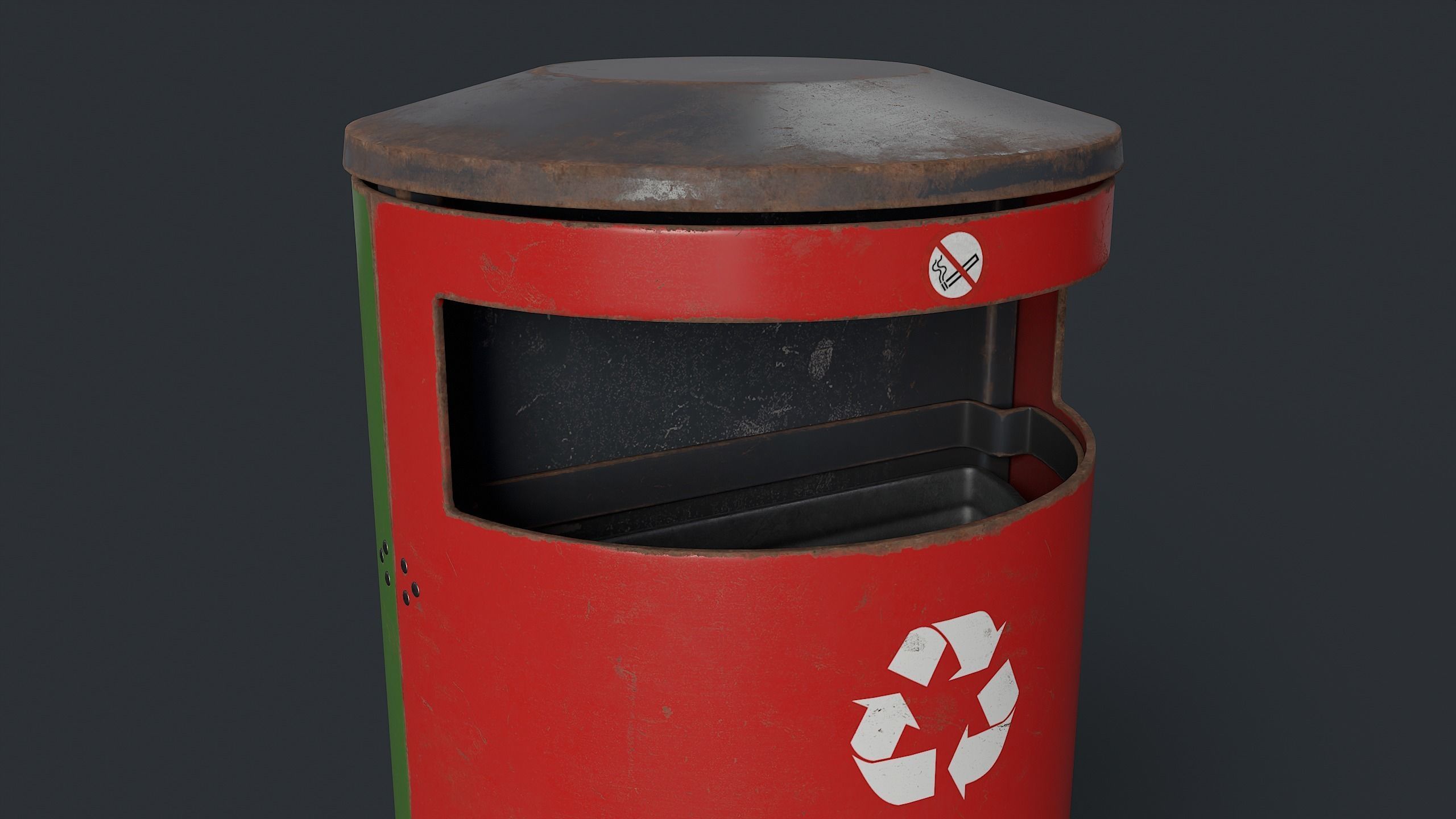 Street Trash Can 15 PBR Game Ready Low-poly 3D model_17