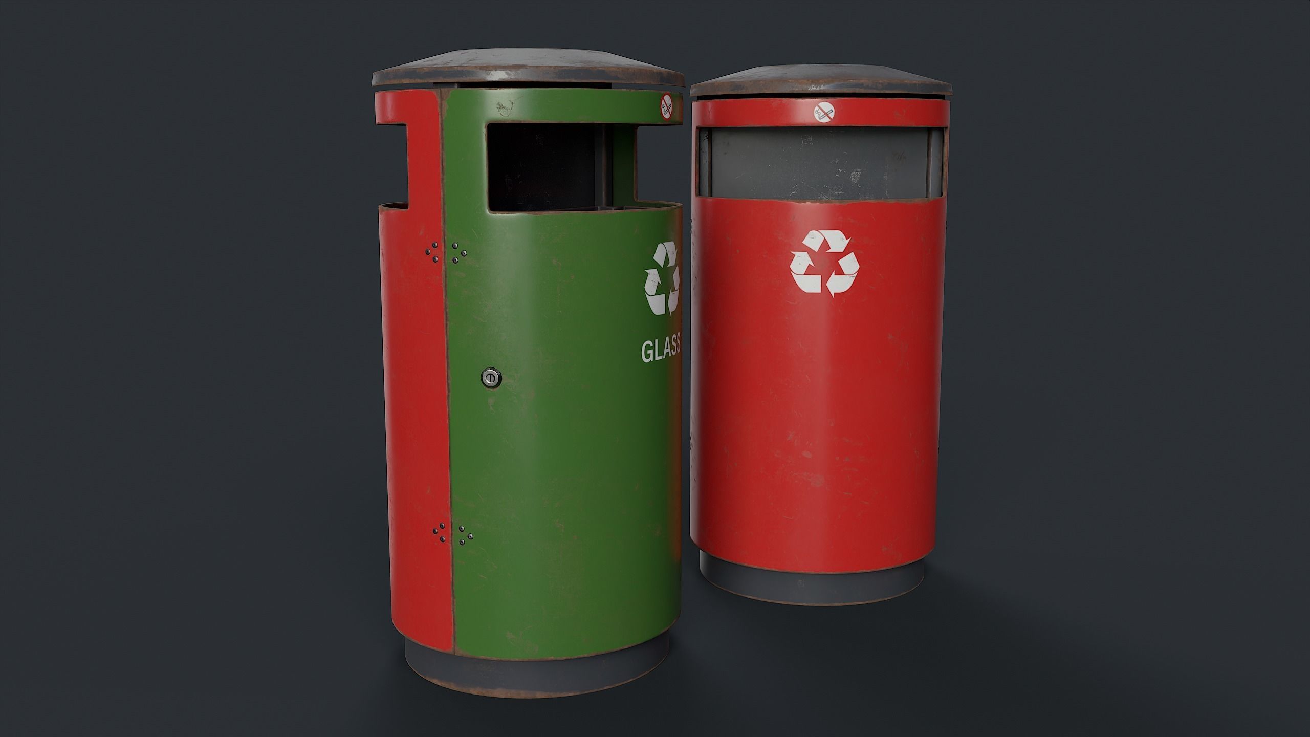 Street Trash Can 15 PBR Game Ready Low-poly 3D model_6