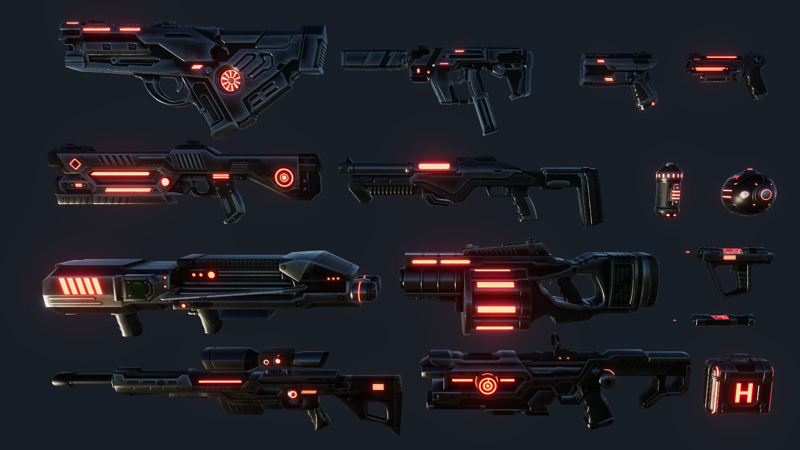 Scifi Weapon pack Low-poly 3D model_1