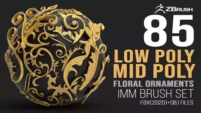 85 mid poly baroque floral ornament decals  Imm brush set