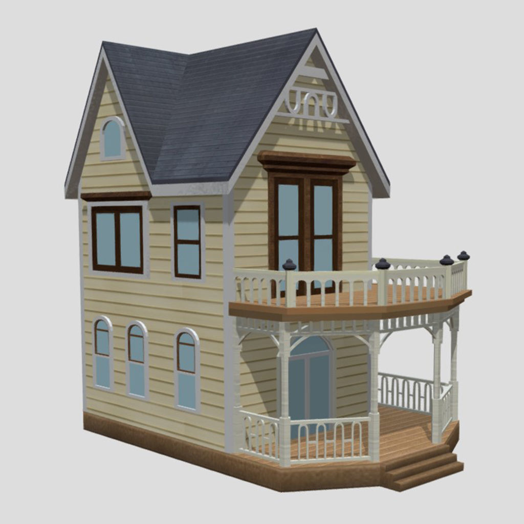 American Style Cottage - Town House Model Low-poly 3D model_2