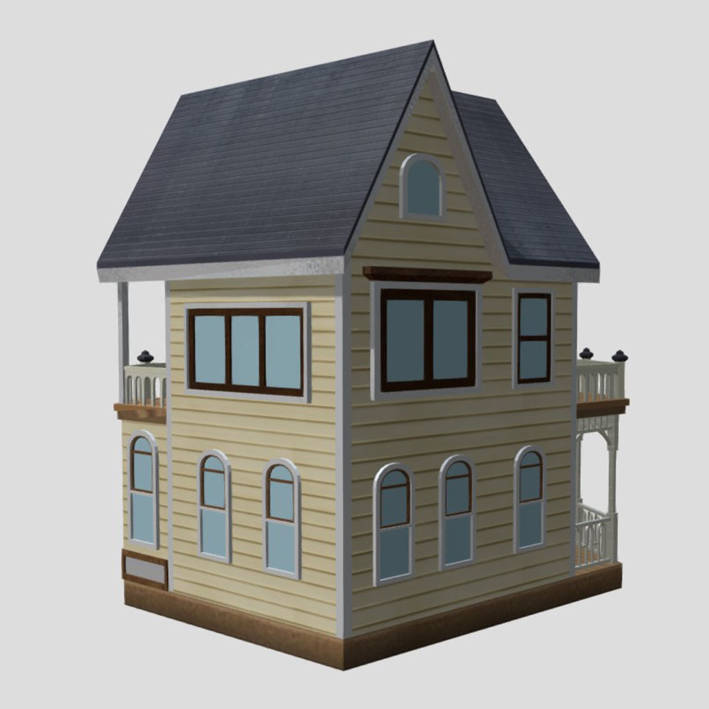 American Style Cottage - Town House Model Low-poly 3D model_3