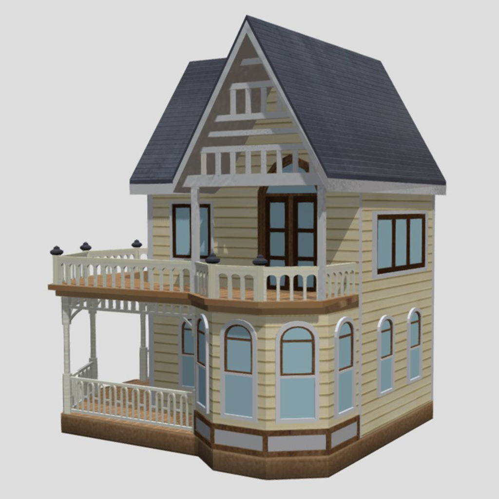 American Style Cottage - Town House Model Low-poly 3D model_1