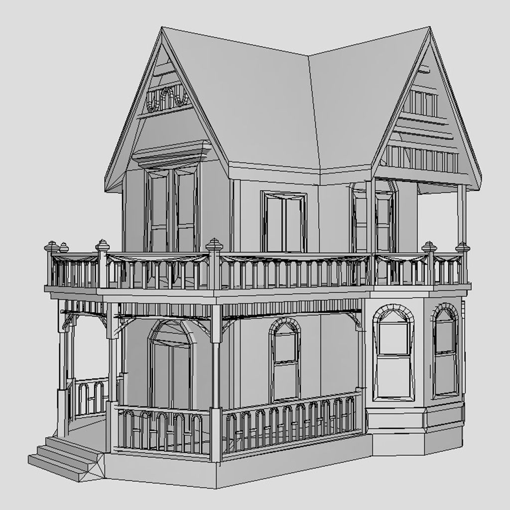 American Style Cottage - Town House Model Low-poly 3D model_6