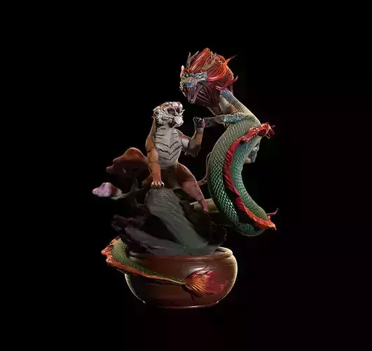 Spirit Tiger vs Dragon God 3D print model