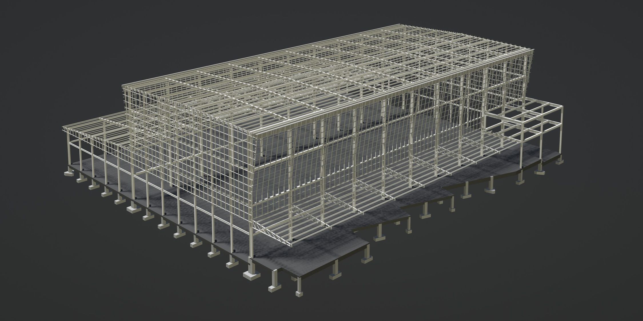 Industrial factory building in structure 3D model_1