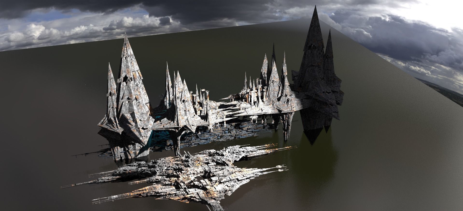 Sci fi Core crystal Ruined Tower City 3D model_1