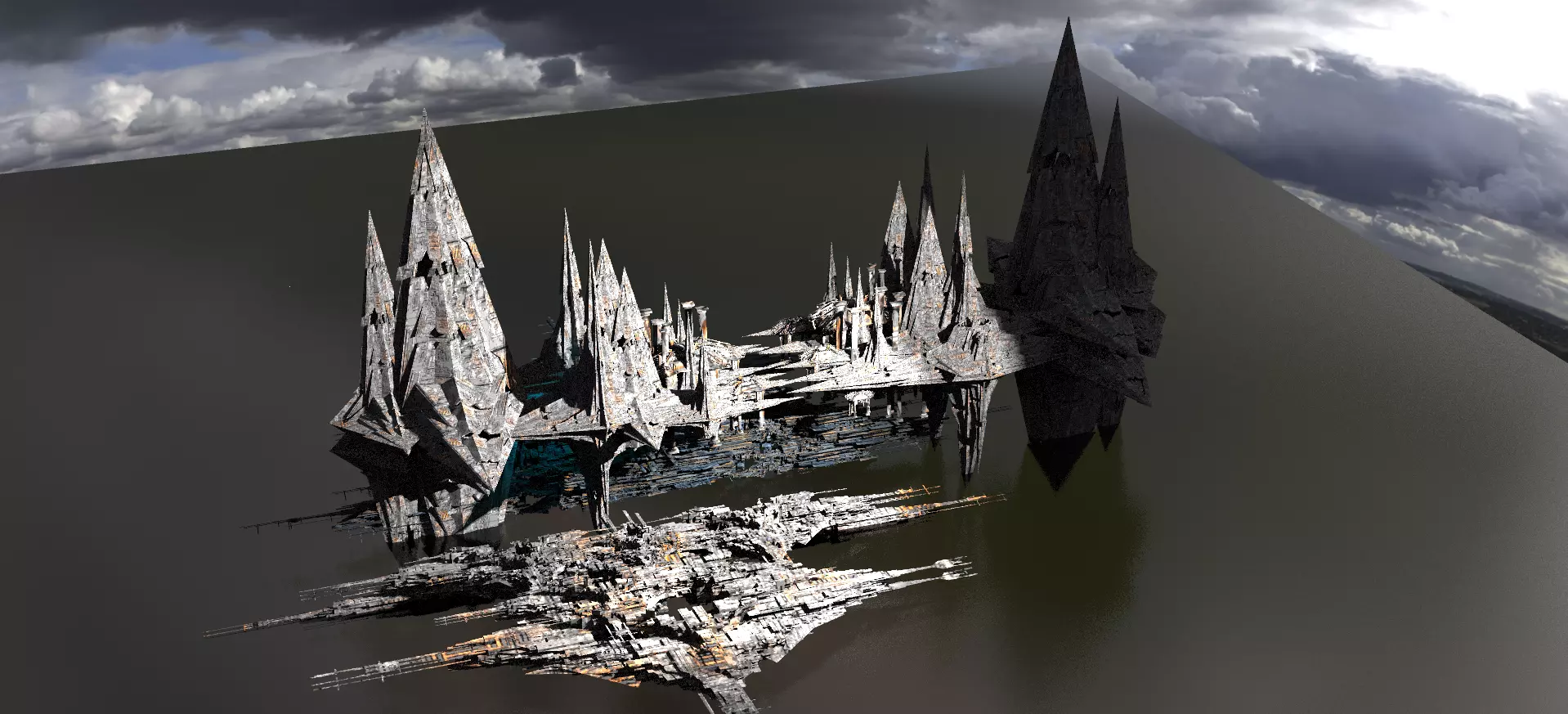 Sci fi Core crystal Ruined Tower City 3D model_0