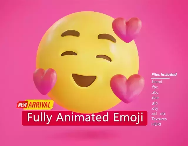 Smiling face with Hearts Animated Emoji Low-poly 3D model