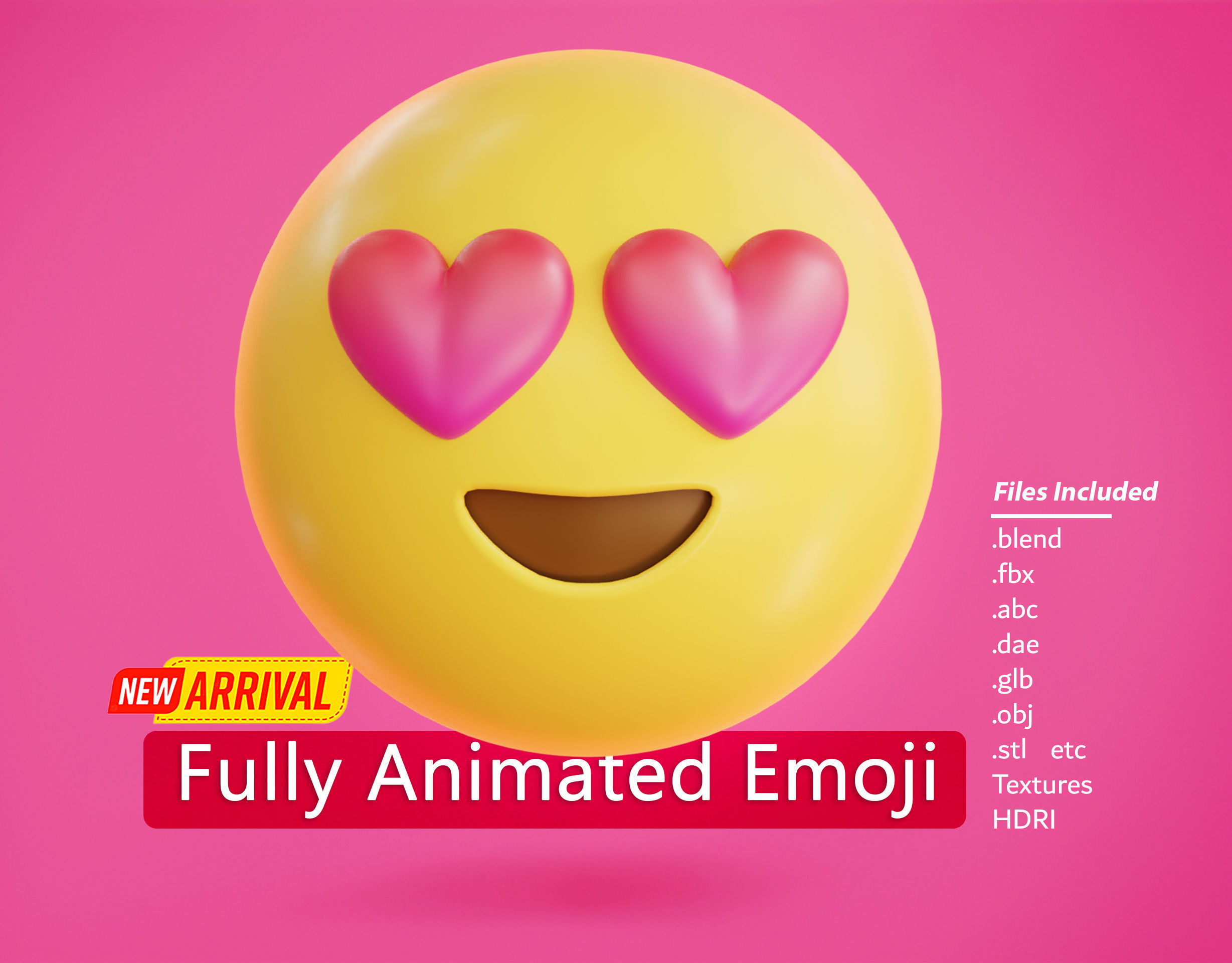 3D model Smiling face with Heart Eyes Animated Emoji VR / AR / low-poly ...