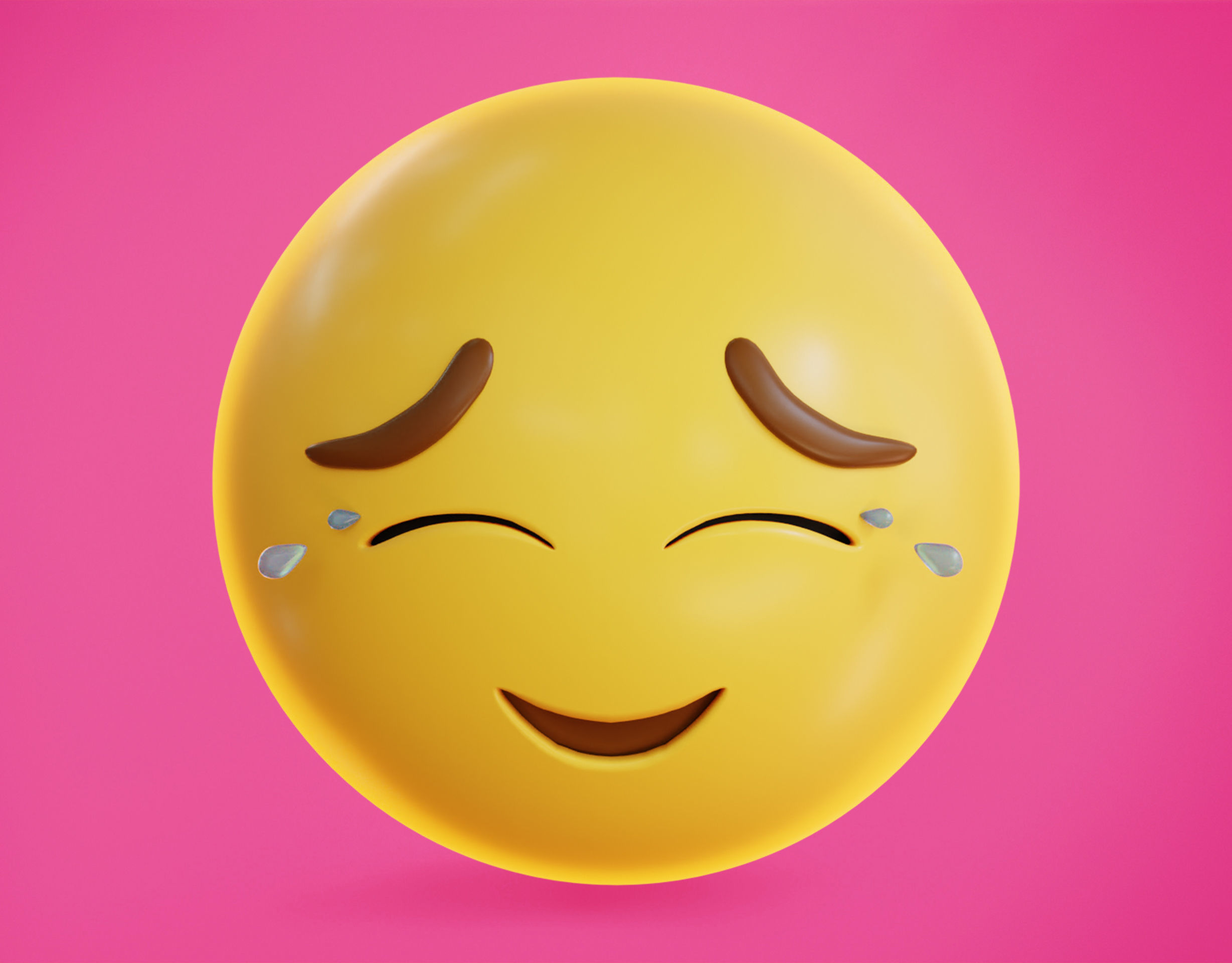Smiling face holding back Tears Animated Emoji Low-poly 3D model_8