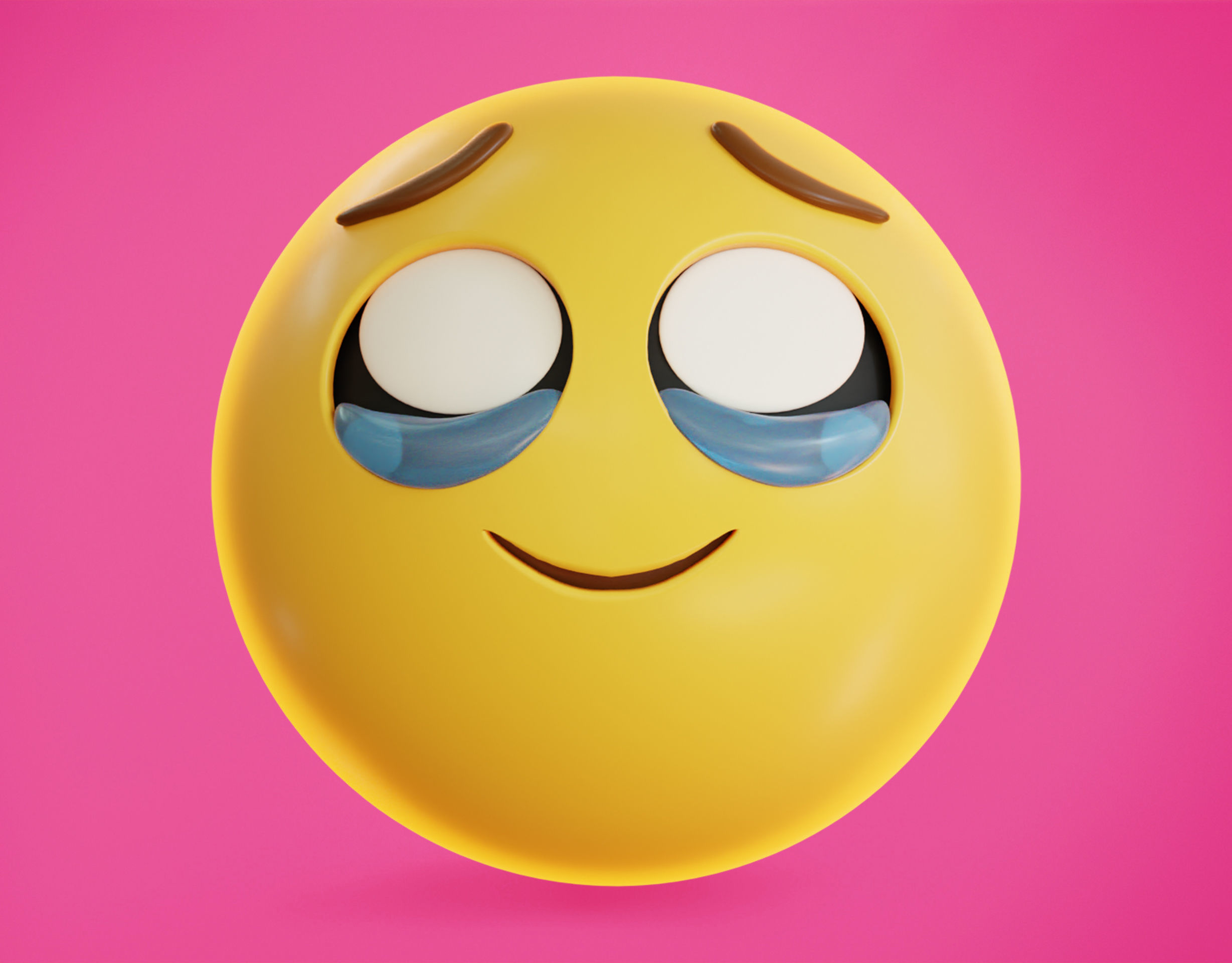 Smiling face holding back Tears Animated Emoji Low-poly 3D model_7
