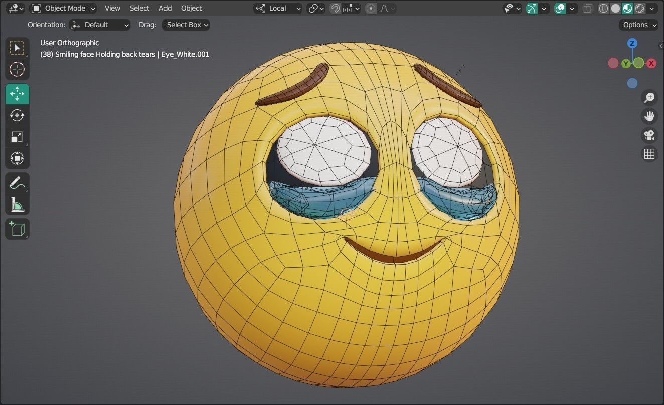 Smiling face holding back Tears Animated Emoji Low-poly 3D model_11
