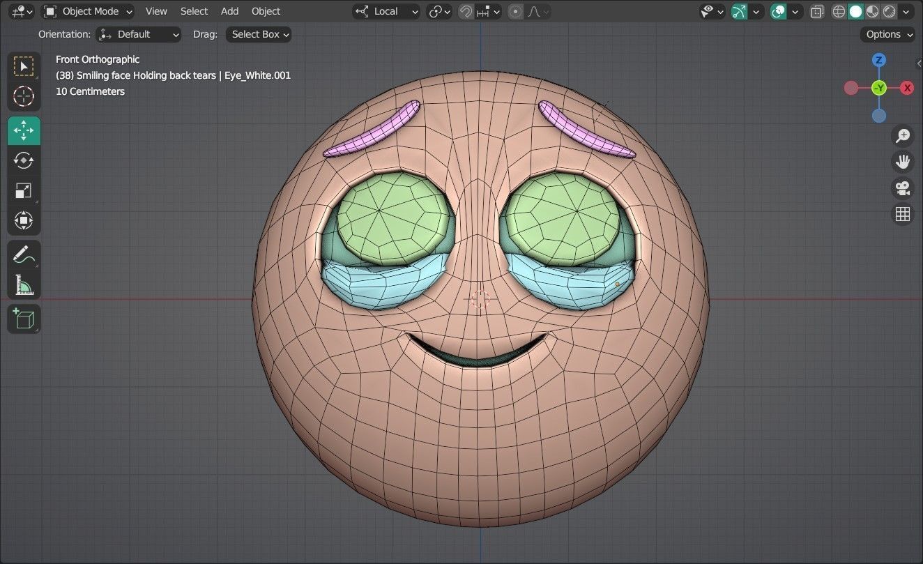 Smiling face holding back Tears Animated Emoji Low-poly 3D model_10