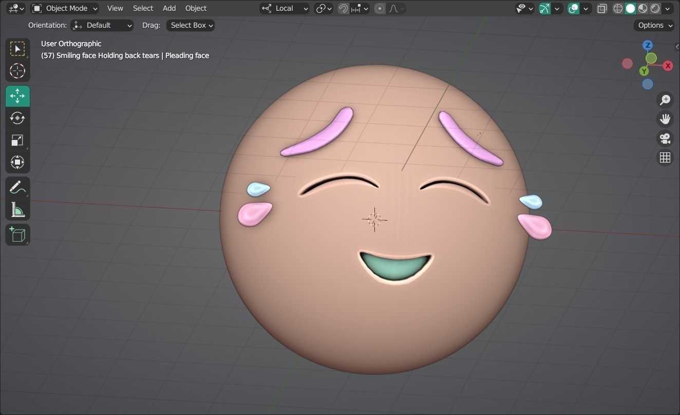 Smiling face holding back Tears Animated Emoji Low-poly 3D model_4