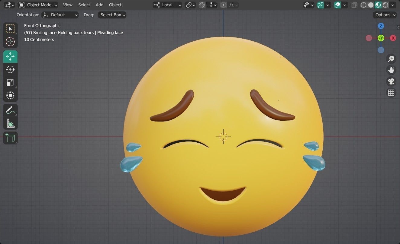 Smiling face holding back Tears Animated Emoji Low-poly 3D model_3
