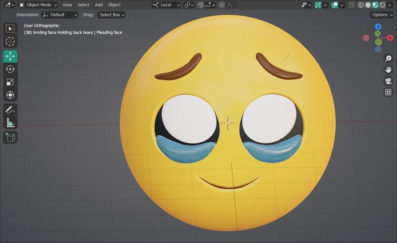 Smiling face holding back Tears Animated Emoji Low-poly 3D model_5