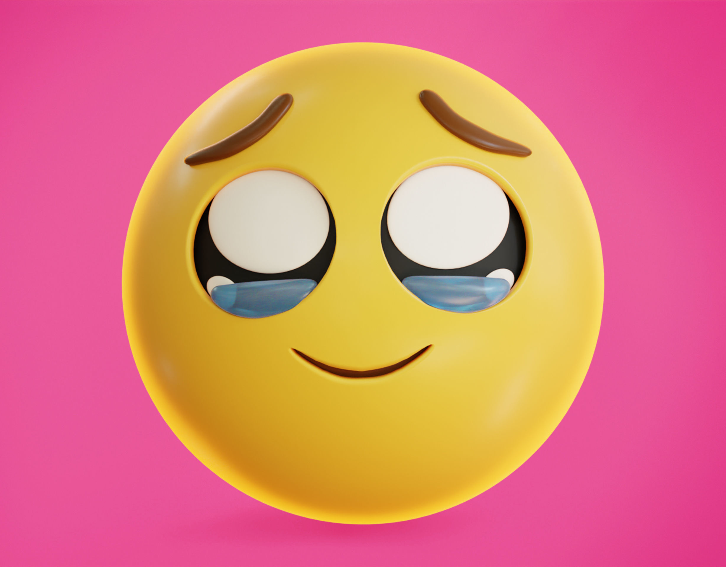 Smiling face holding back Tears Animated Emoji Low-poly 3D model_6