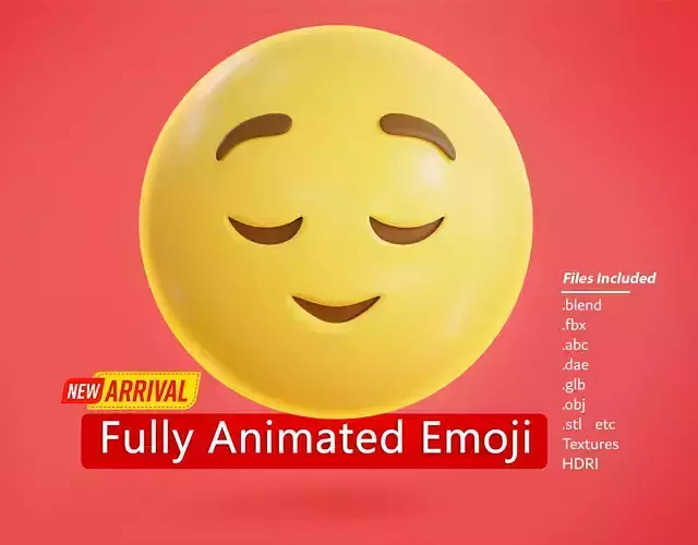 Relieved face Animated Emoji Low-poly 3D model