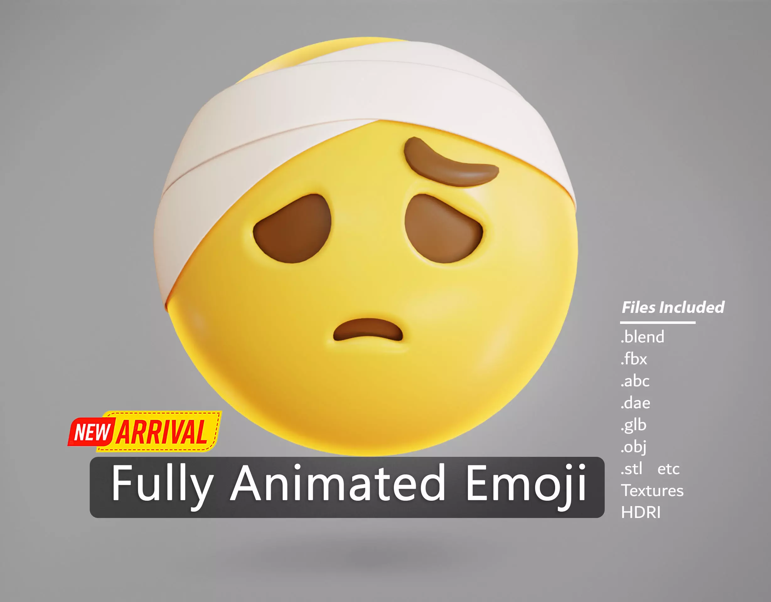 Face with head bandage Animated Emoji Low-poly 3D model_0