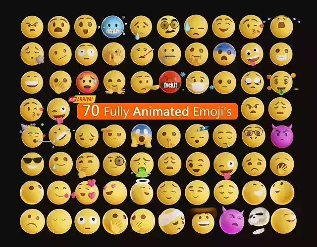 70 fully Animated Smiley Emojis Collection Low-poly 3D model