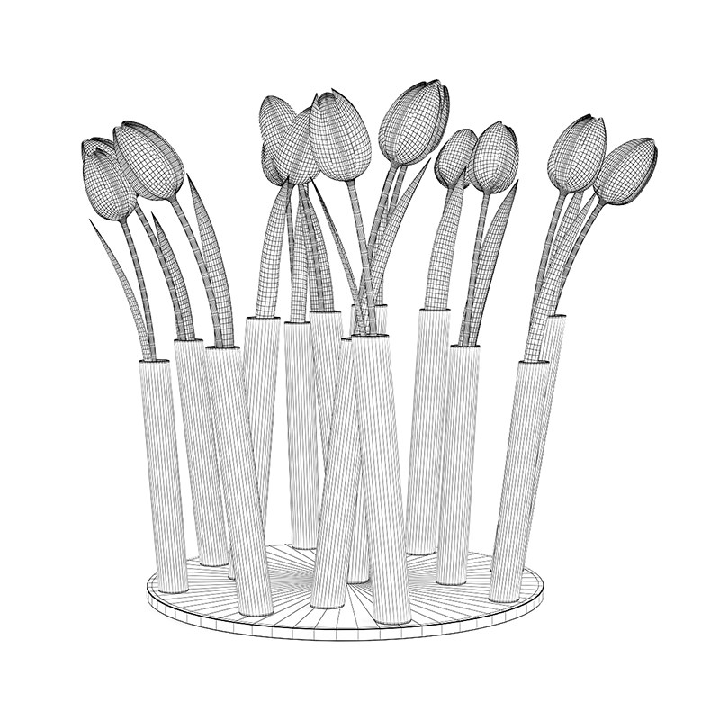 Tulips in Modern Pot 3D model_3