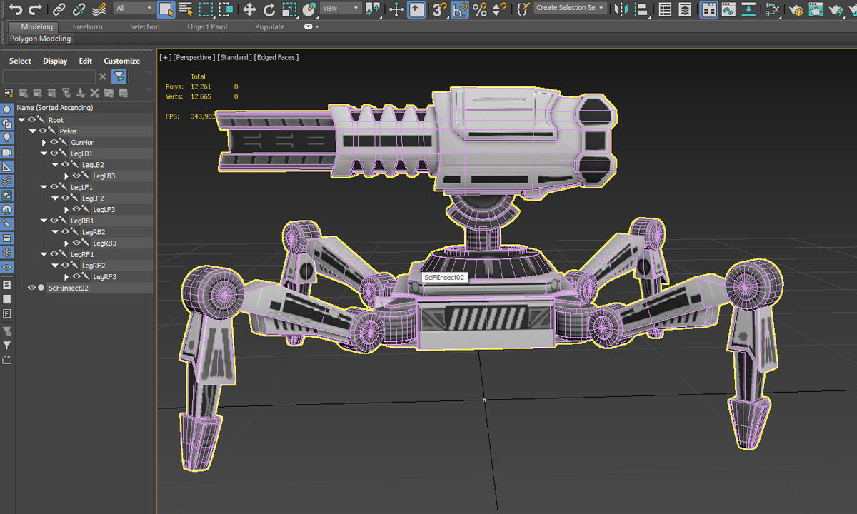 SciFi Turret Gun Insect Low-poly 3D model_7