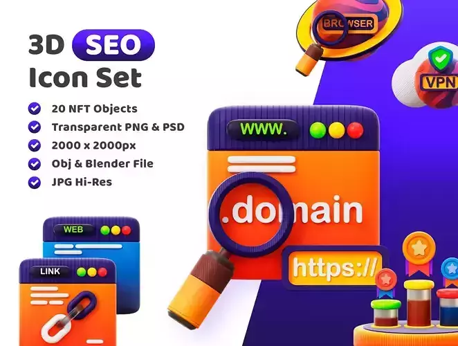 SEO Icon Pack 3D Model Low-poly 3D model