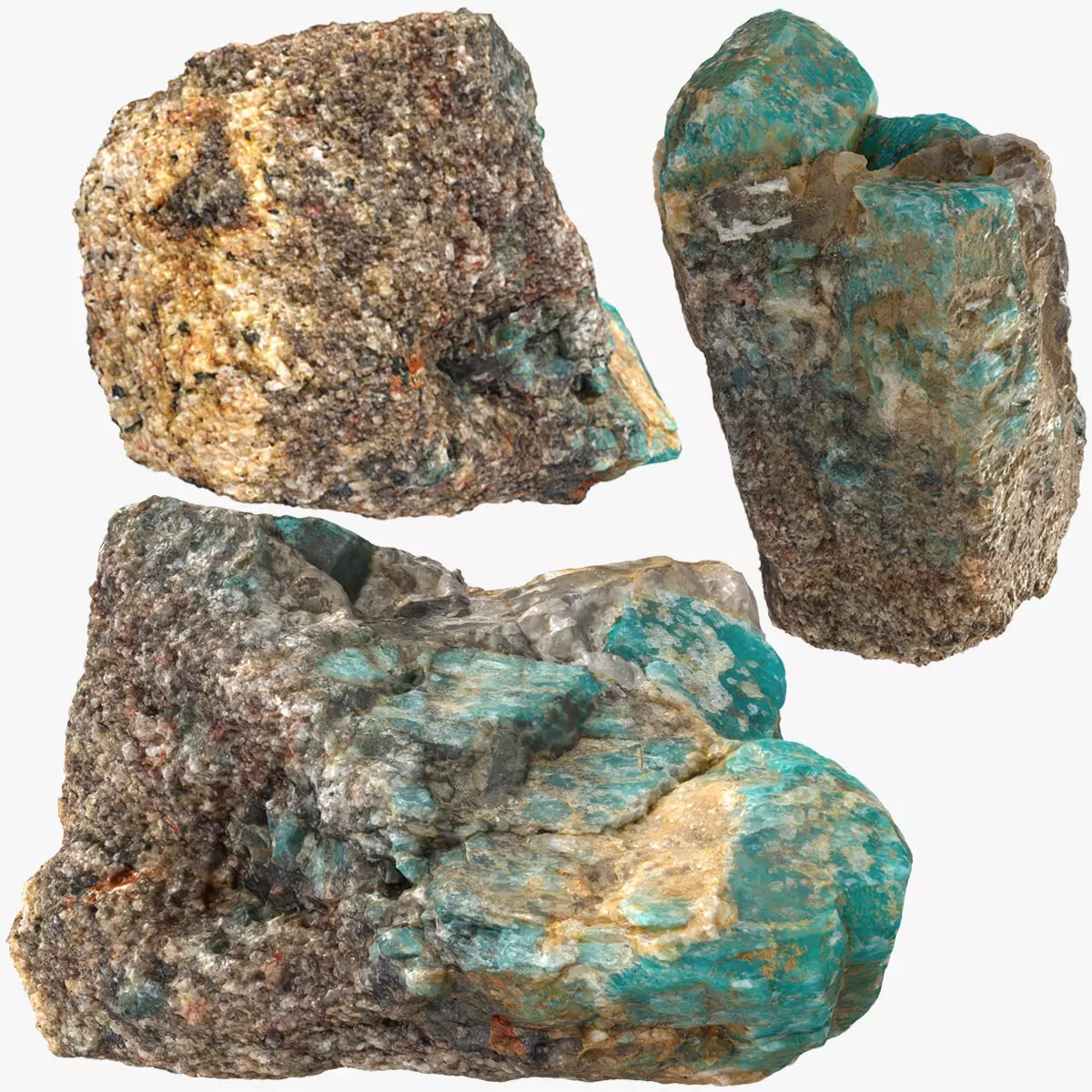 Amazonite in the rock Low-poly 3D model_4