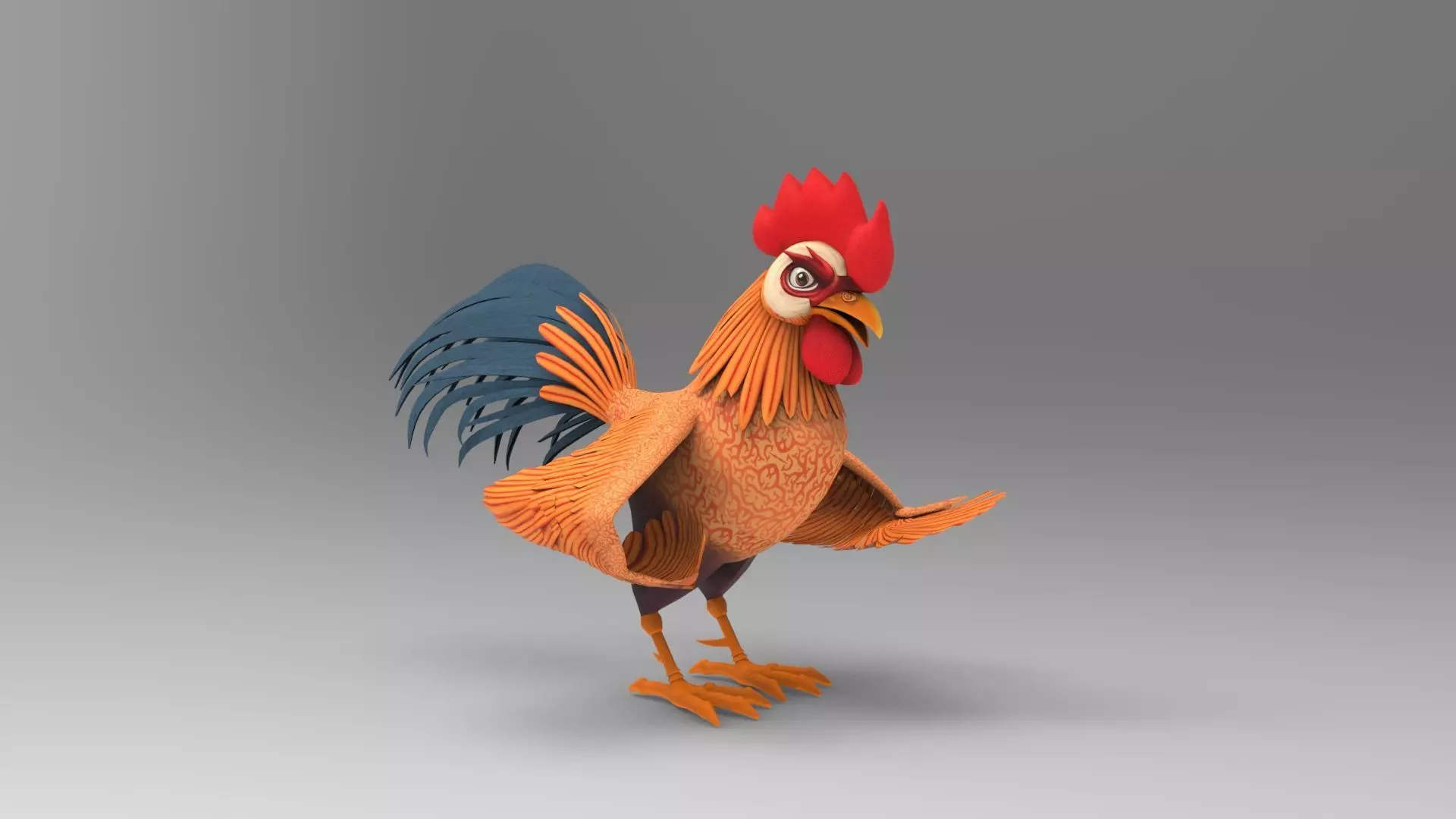 Cartoon Rooster Rigged and Animated Low-poly 3D model_0