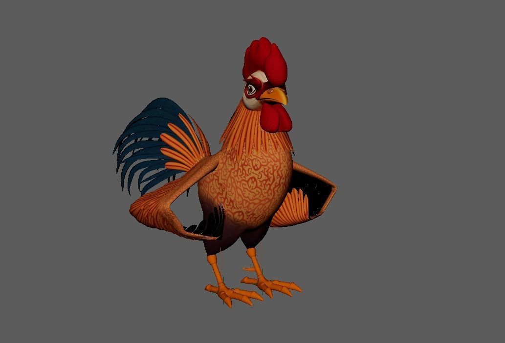 Cartoon Rooster Rigged and Animated Low-poly 3D model_2