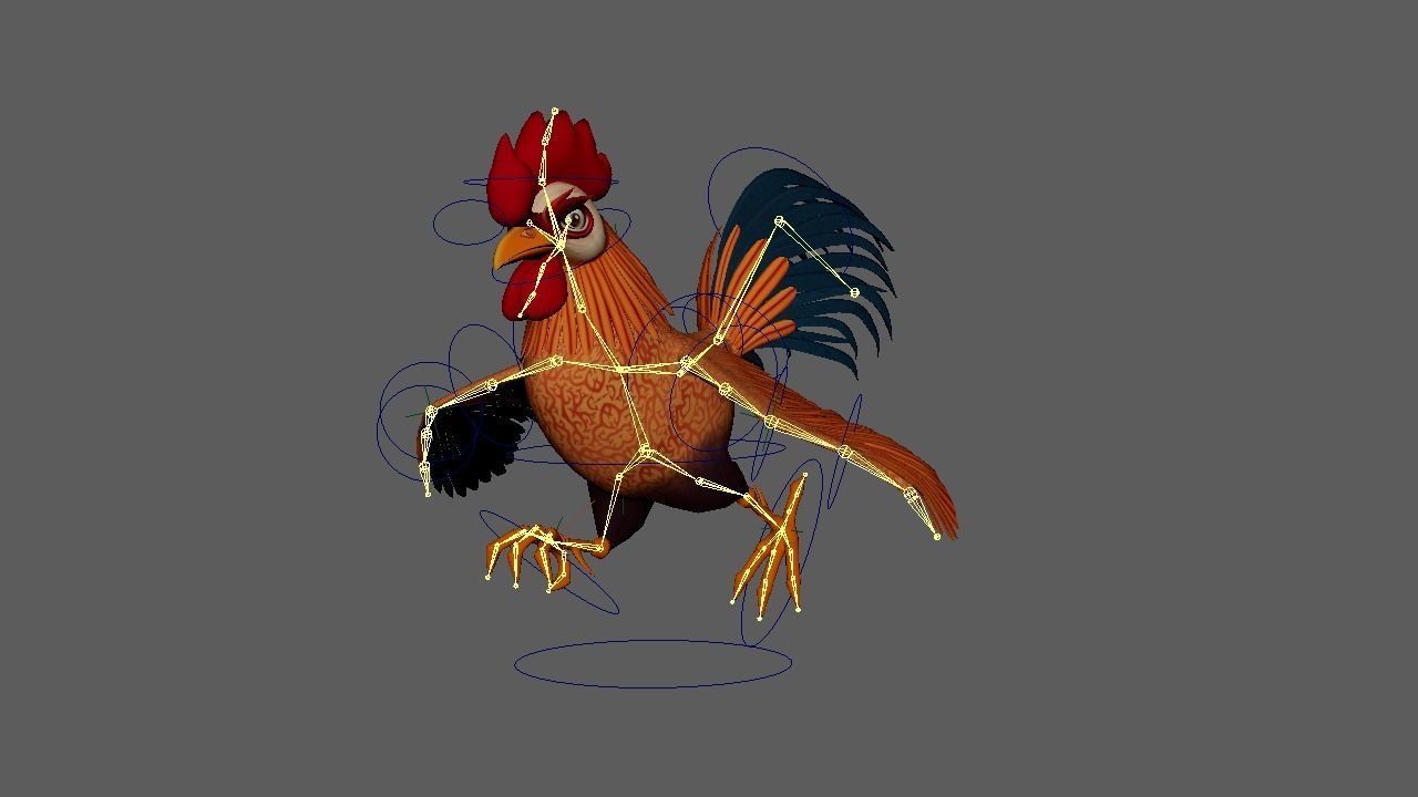Cartoon Rooster Rigged and Animated Low-poly 3D model_6