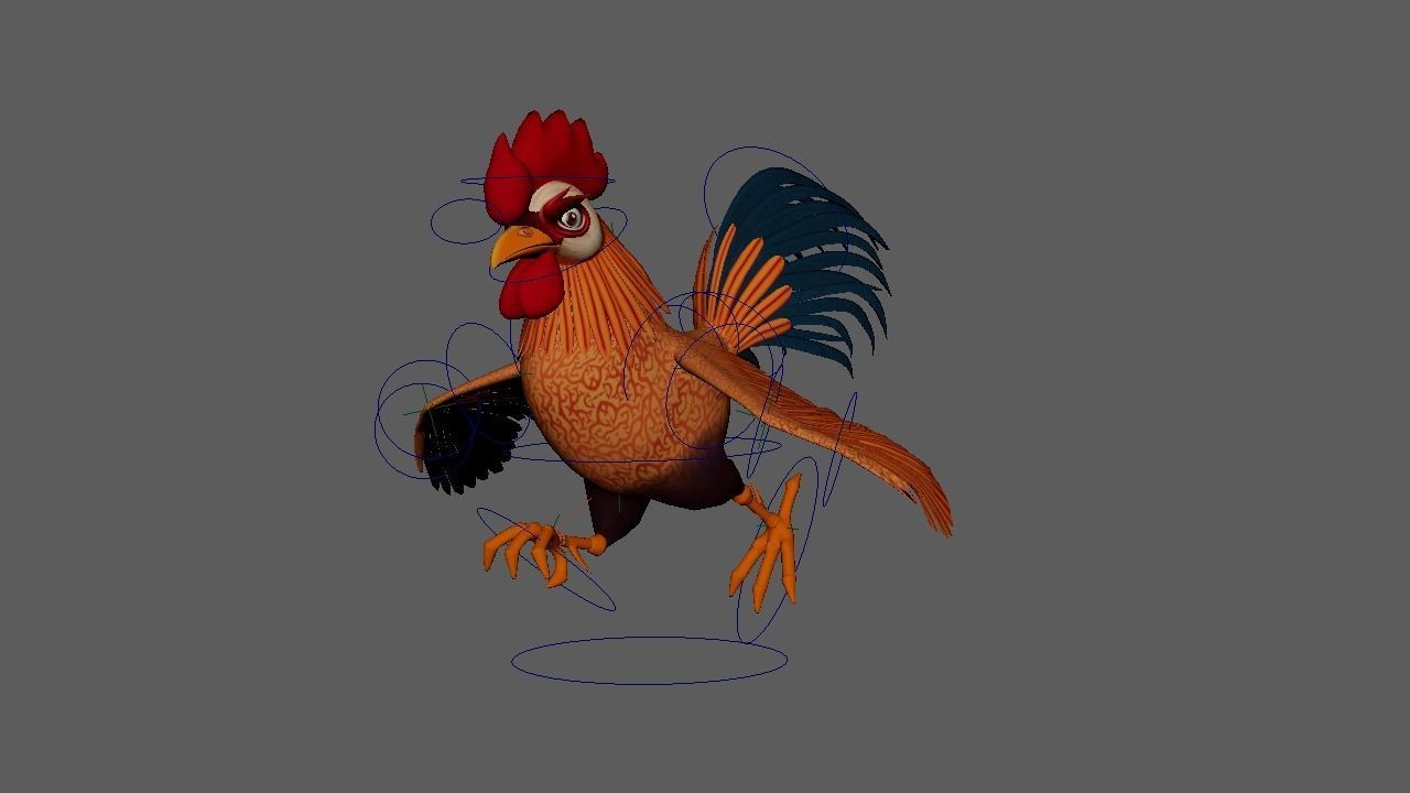 Cartoon Rooster Rigged and Animated Low-poly 3D model_3