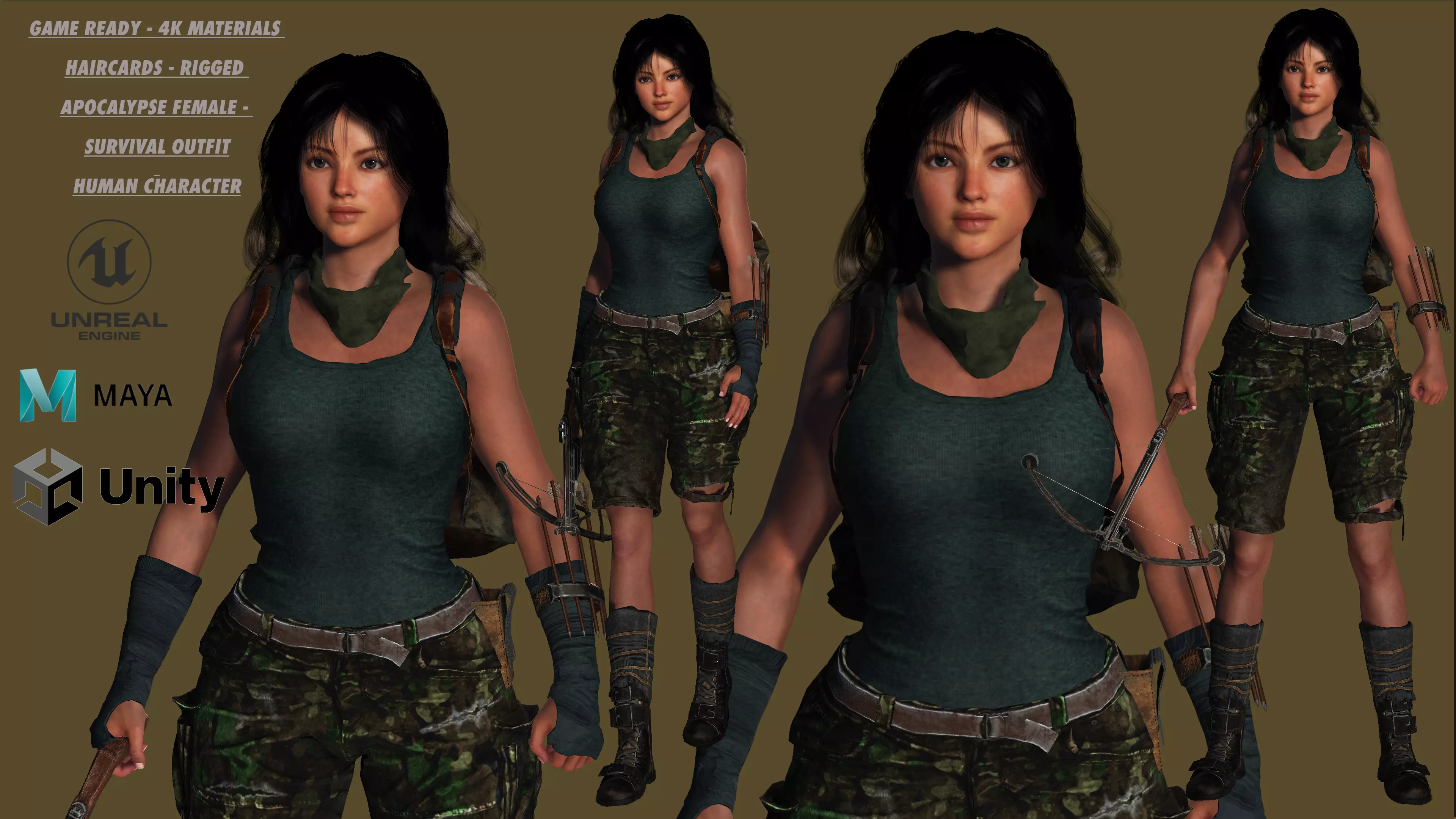 3D FEMALE APOCALYPSE SURVIVAL ALICE-REALISTIC RIG GAME CHARACTER Low-poly 3D model_0