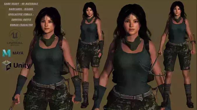 3D FEMALE APOCALYPSE SURVIVAL ALICE-REALISTIC RIG GAME CHARACTER Low-poly 3D model 3D FEMALE APOCALYPSE SURVIVAL ALICE-REALISTIC RIG GAME CHARACTER Low-poly 3D model