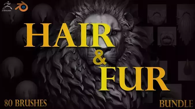 Zbrush Blender Stylized Hair and Fur 80 Brushes Bundle Texture