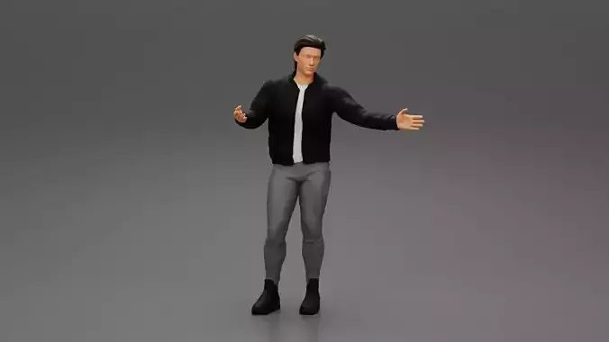 young man standing and explaining with hands