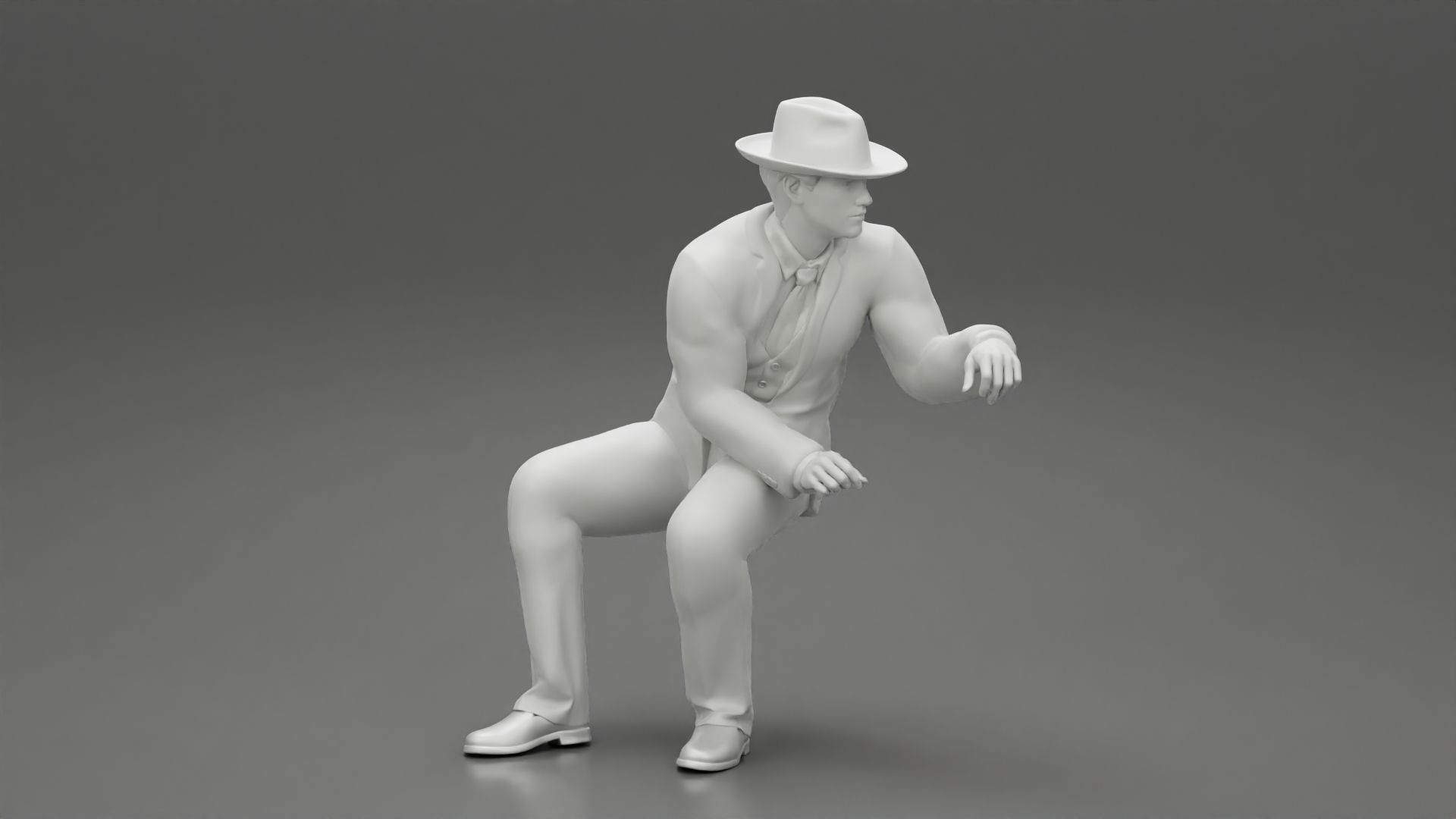 businessman in hat sitting and holding briefcase of money  3D print model_18
